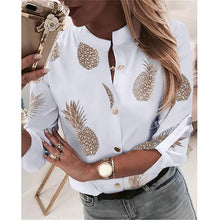 Load image into Gallery viewer, Fanbety Women Adjustable Sleeve Chains Pineapple Print Button blouse shirts Women Elegant Leisure Top sexy V-Neck Basic Blusas