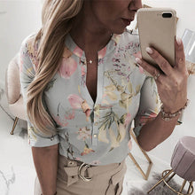Load image into Gallery viewer, Fanbety Women Adjustable Sleeve Chains Pineapple Print Button blouse shirts Women Elegant Leisure Top sexy V-Neck Basic Blusas