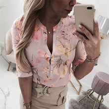 Load image into Gallery viewer, Fanbety Women Adjustable Sleeve Chains Pineapple Print Button blouse shirts Women Elegant Leisure Top sexy V-Neck Basic Blusas