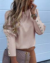 Load image into Gallery viewer, Solid Metal Buttoned Detail Casual Blouse